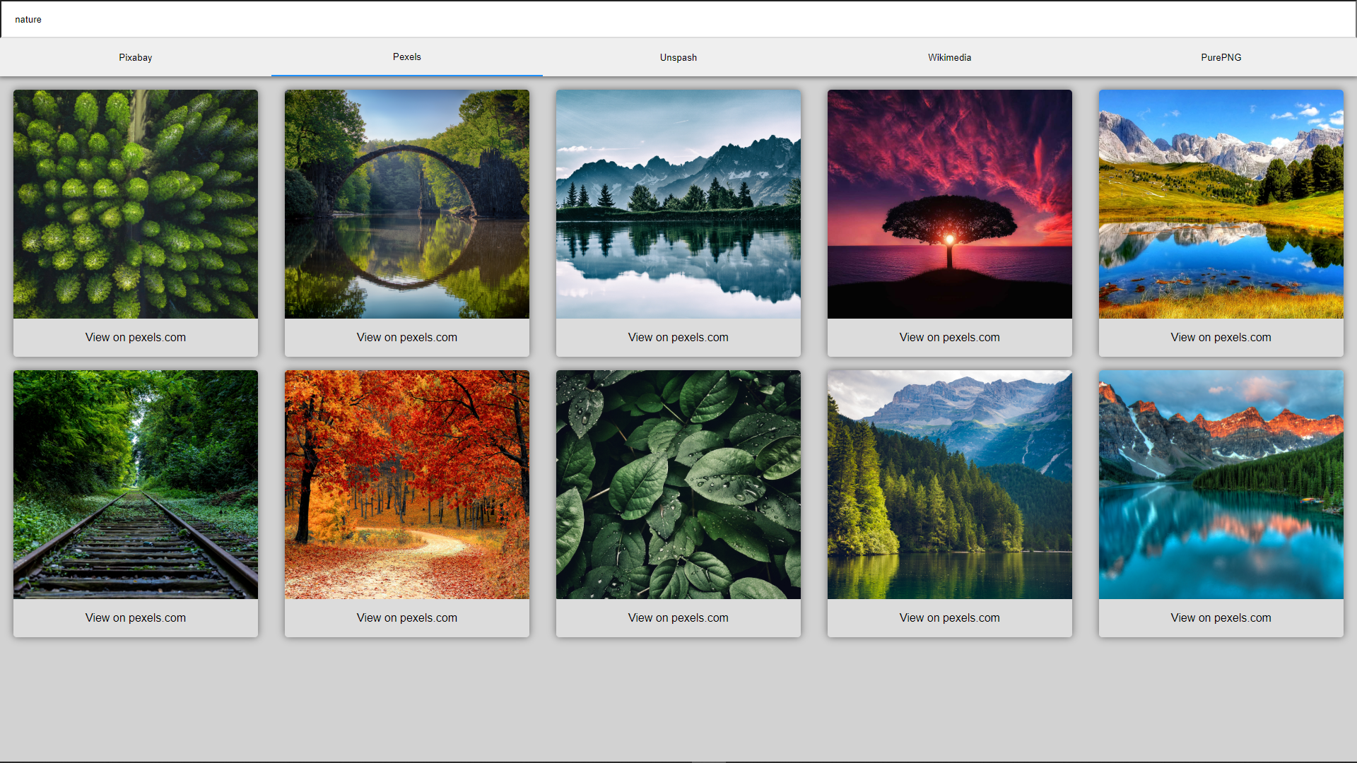 A list of nature images in a grid