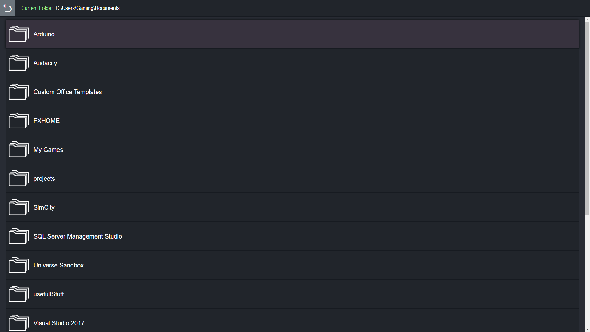A list of files in a folder